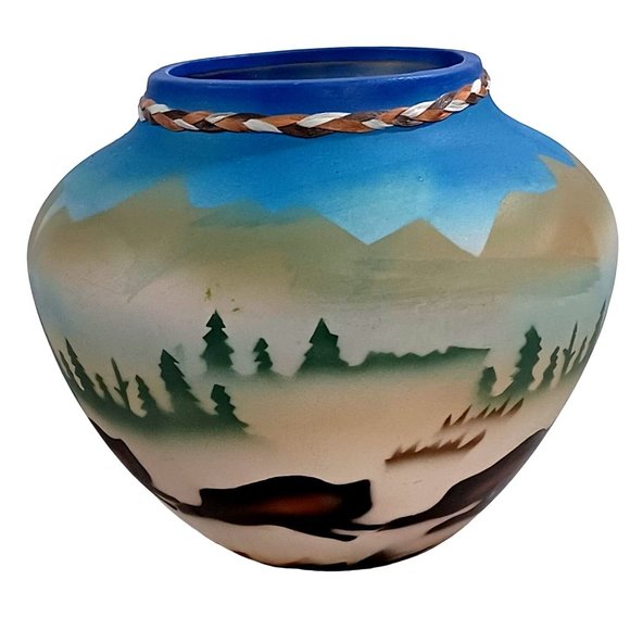 2 Native American Pottery Vases Dreamcatcher Buffalo Southwest Eagle Fea… - Picture 13 of 13